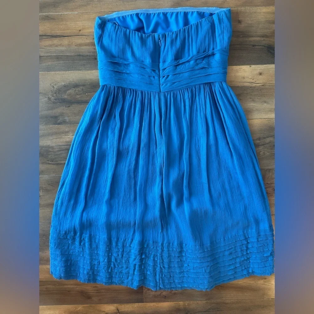 J.Crew Strapless Blue Midi Dress Smocked Hem Summer Party 10P